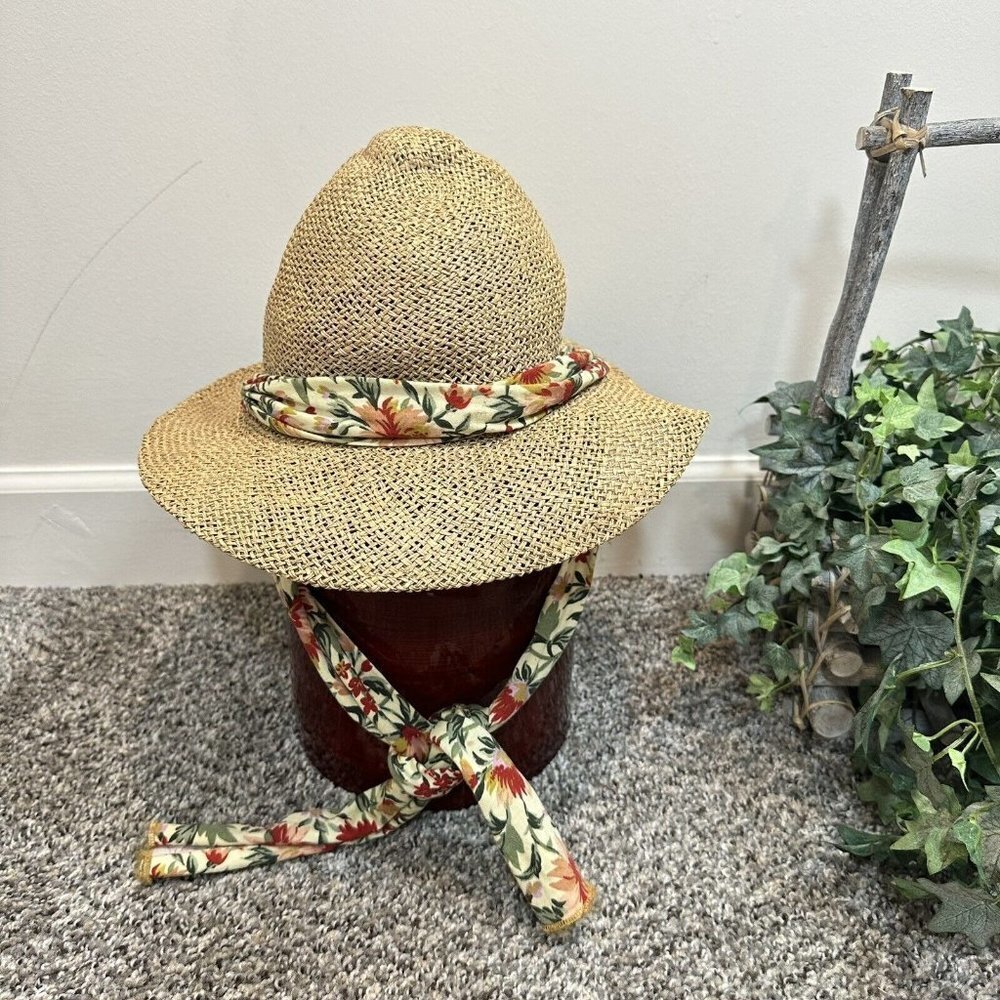 Vintage Overseas Celebrated Colonies Of Benetton Straw Sun Hat 80s Size M Italy